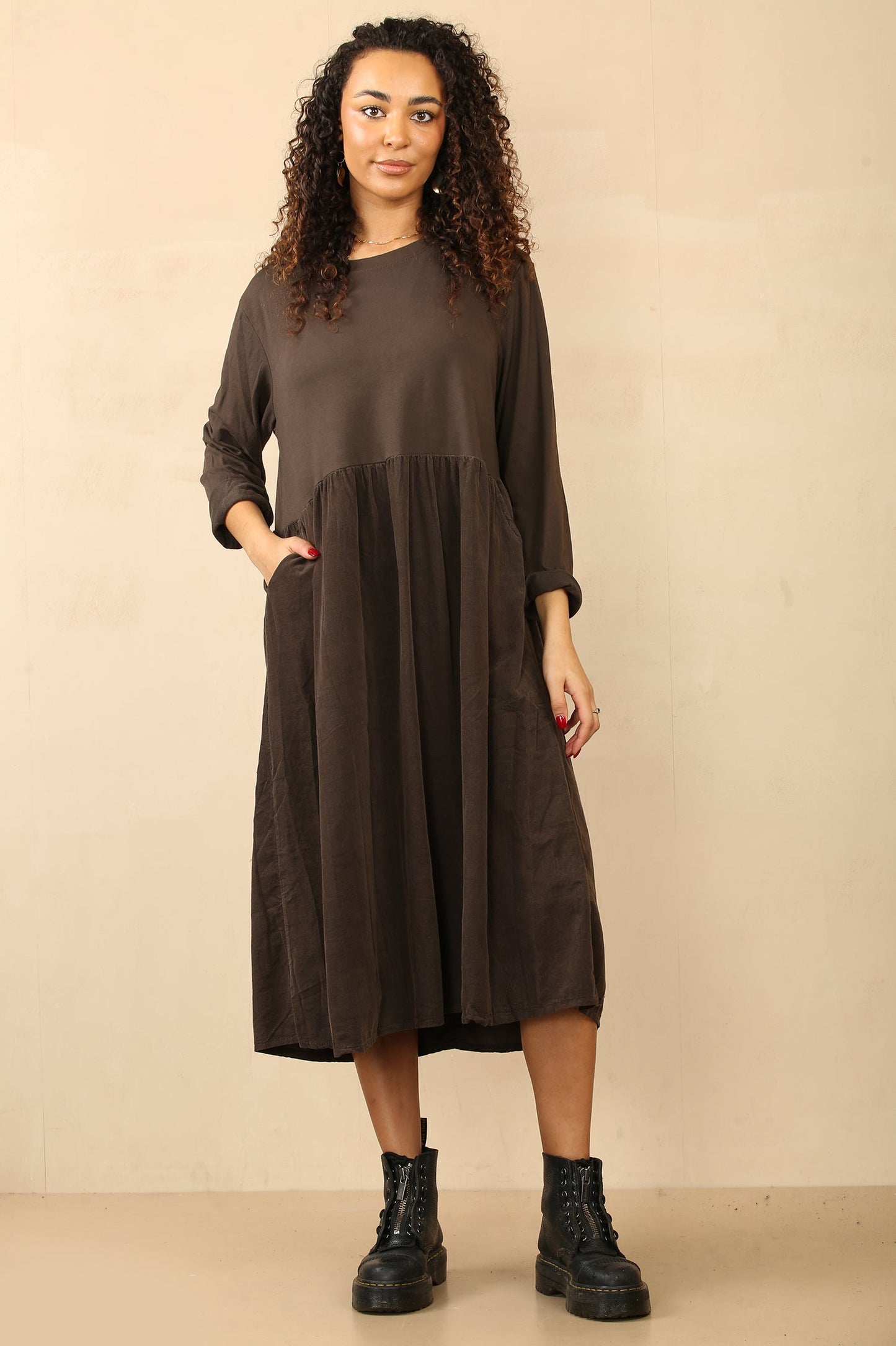 Midi length Half needle coat Half geizy Dress