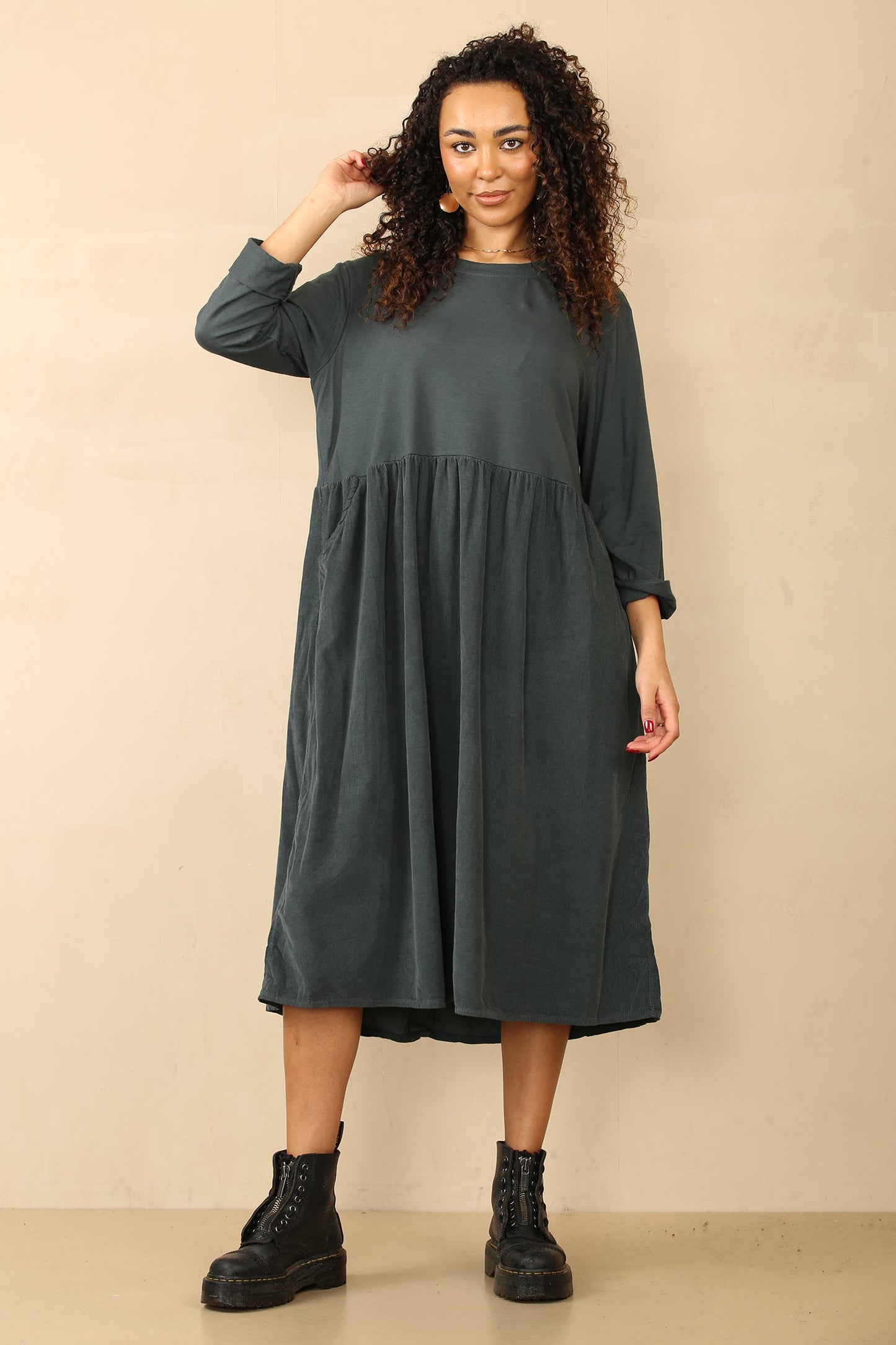 Midi length Half needle coat Half geizy Dress