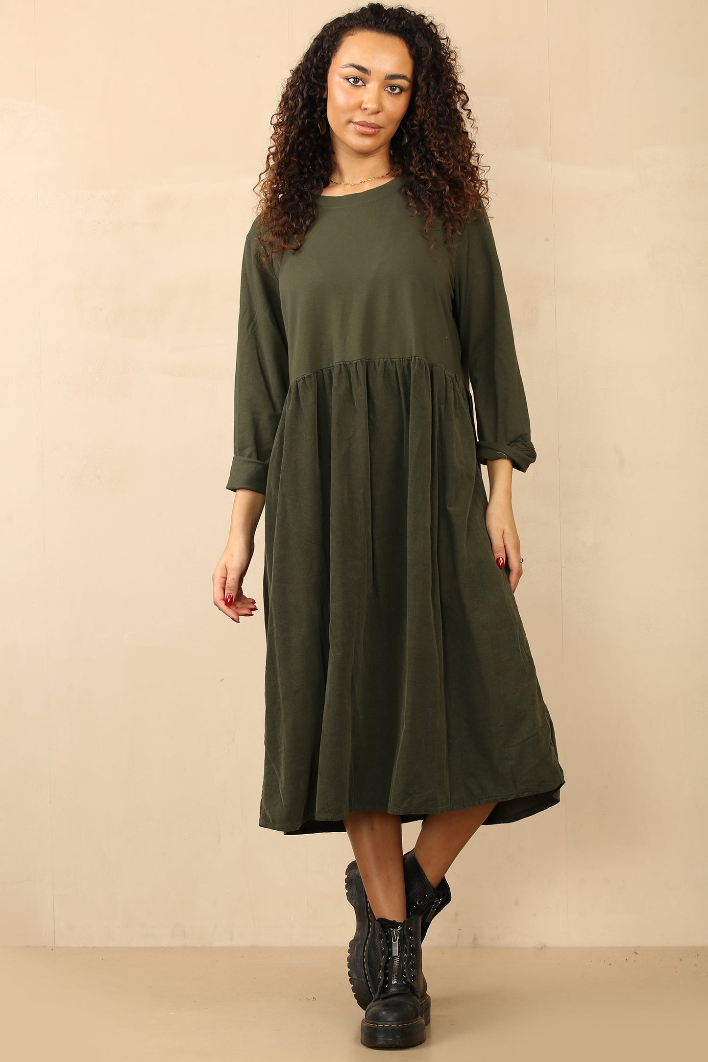 Midi length Half needle coat Half geizy Dress