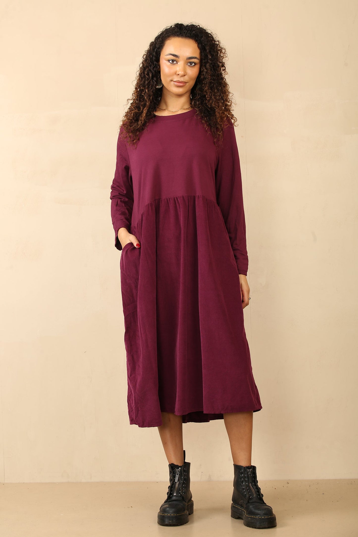Midi length Half needle coat Half geizy Dress