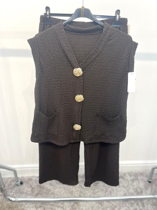Gold Button Waistcoat and Trousers Co-Ord Set