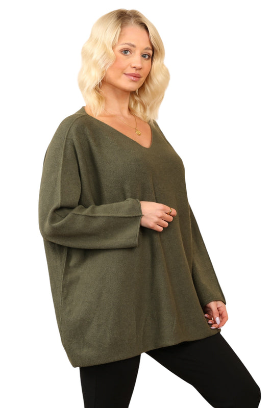 Over Size Slouch Soft Knit V Neck Jumper