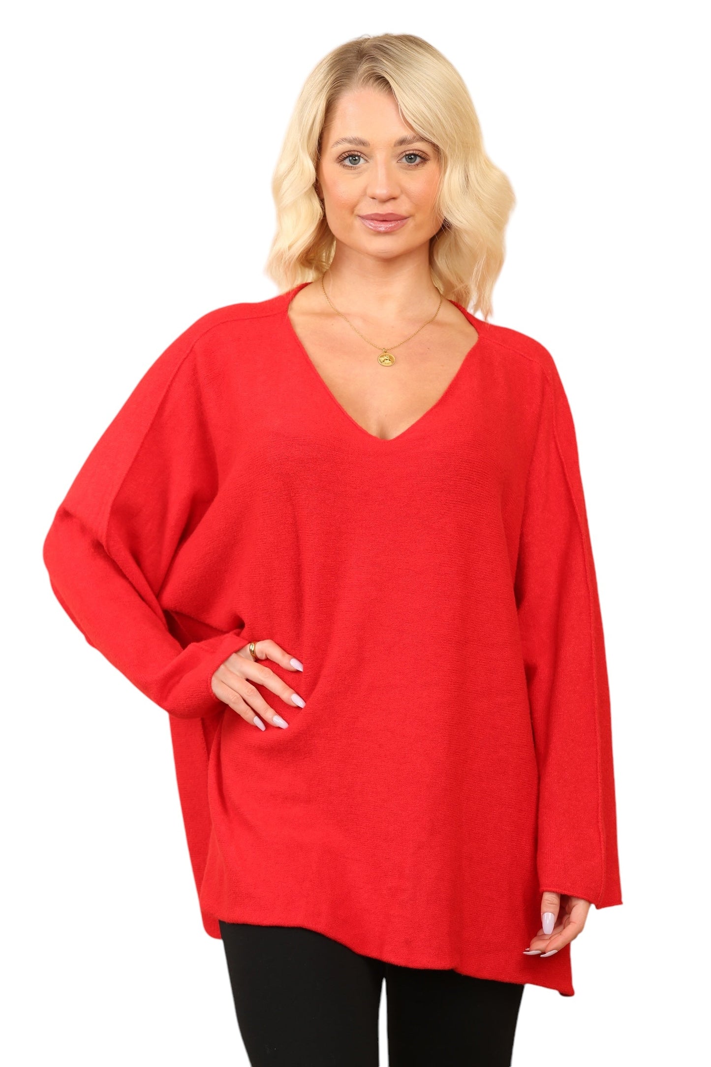 Over Size Slouch Soft Knit V Neck Jumper