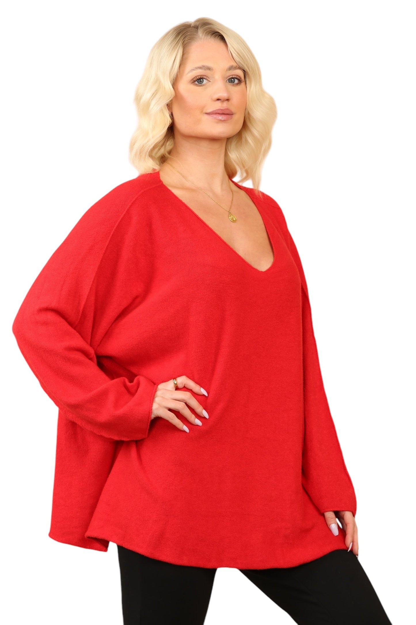 Over Size Slouch Soft Knit V Neck Jumper