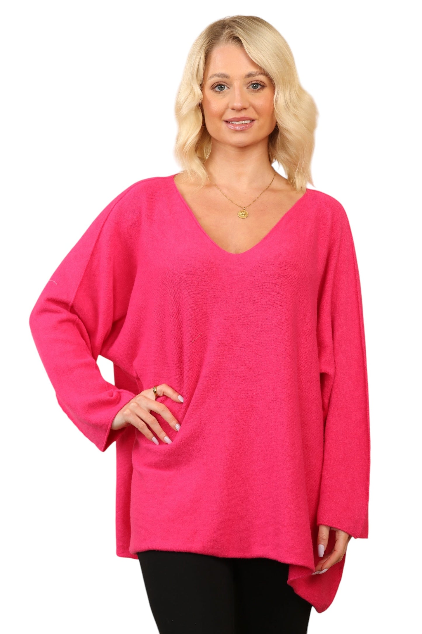 Over Size Slouch Soft Knit V Neck Jumper