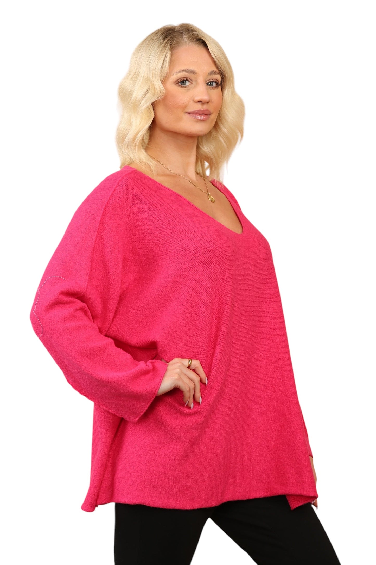 Over Size Slouch Soft Knit V Neck Jumper