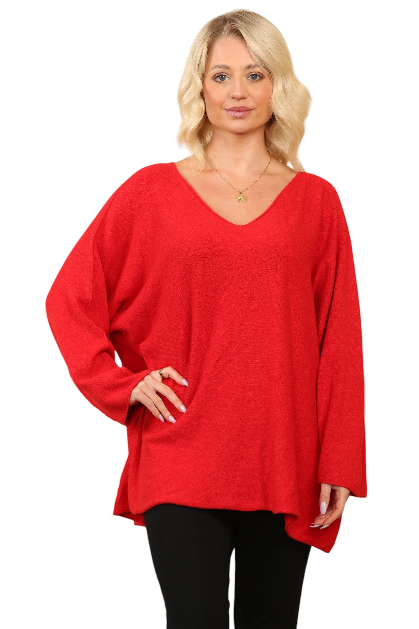 Over Size Slouch Soft Knit V Neck Jumper