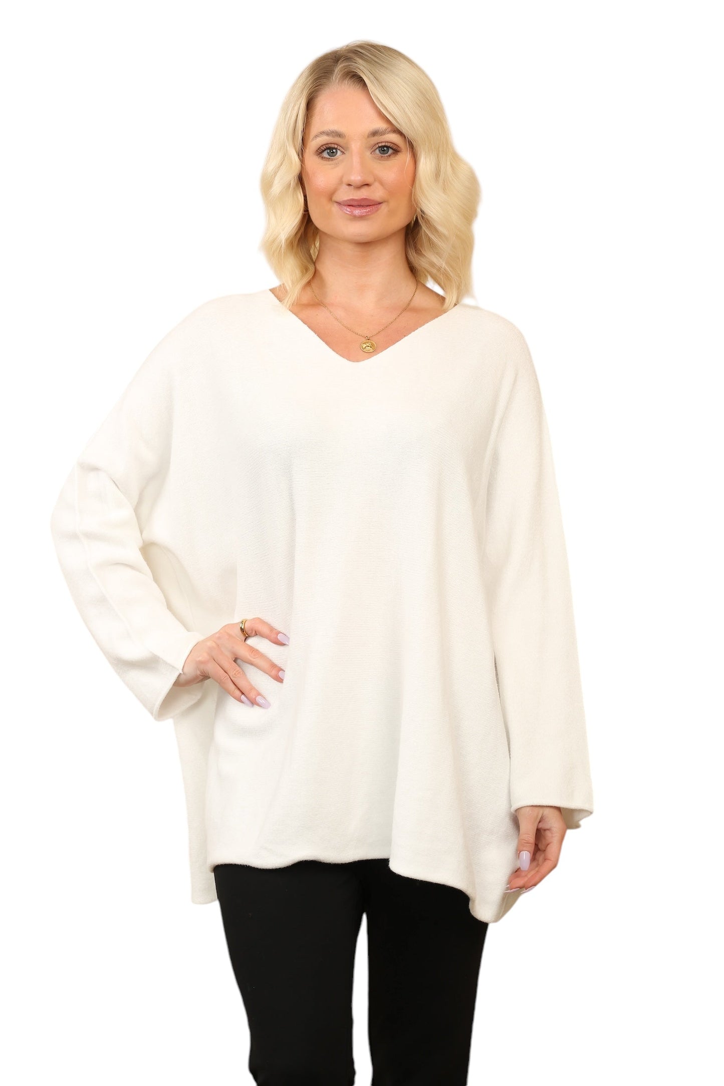 Over Size Slouch Soft Knit V Neck Jumper