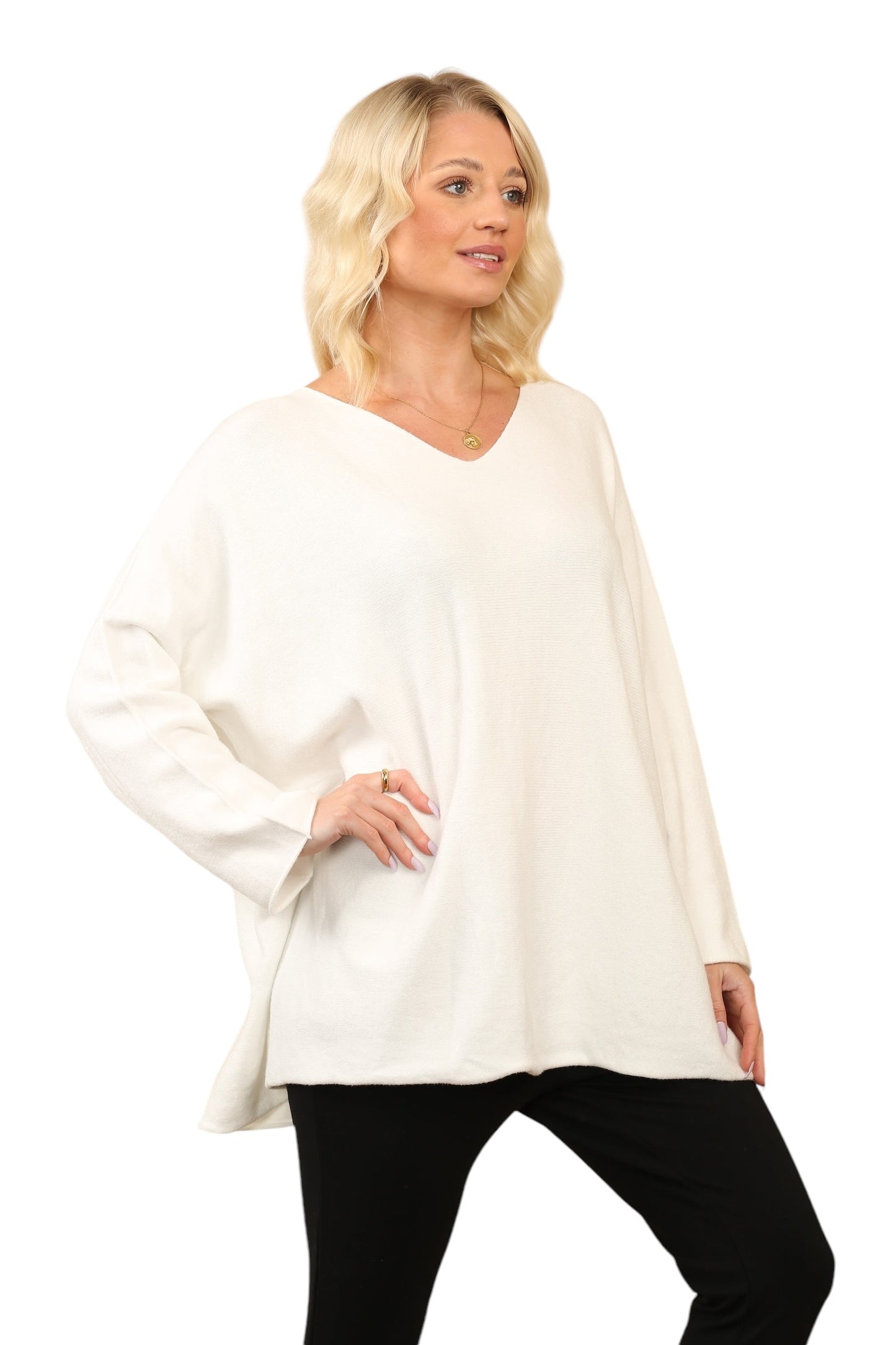 Over Size Slouch Soft Knit V Neck Jumper