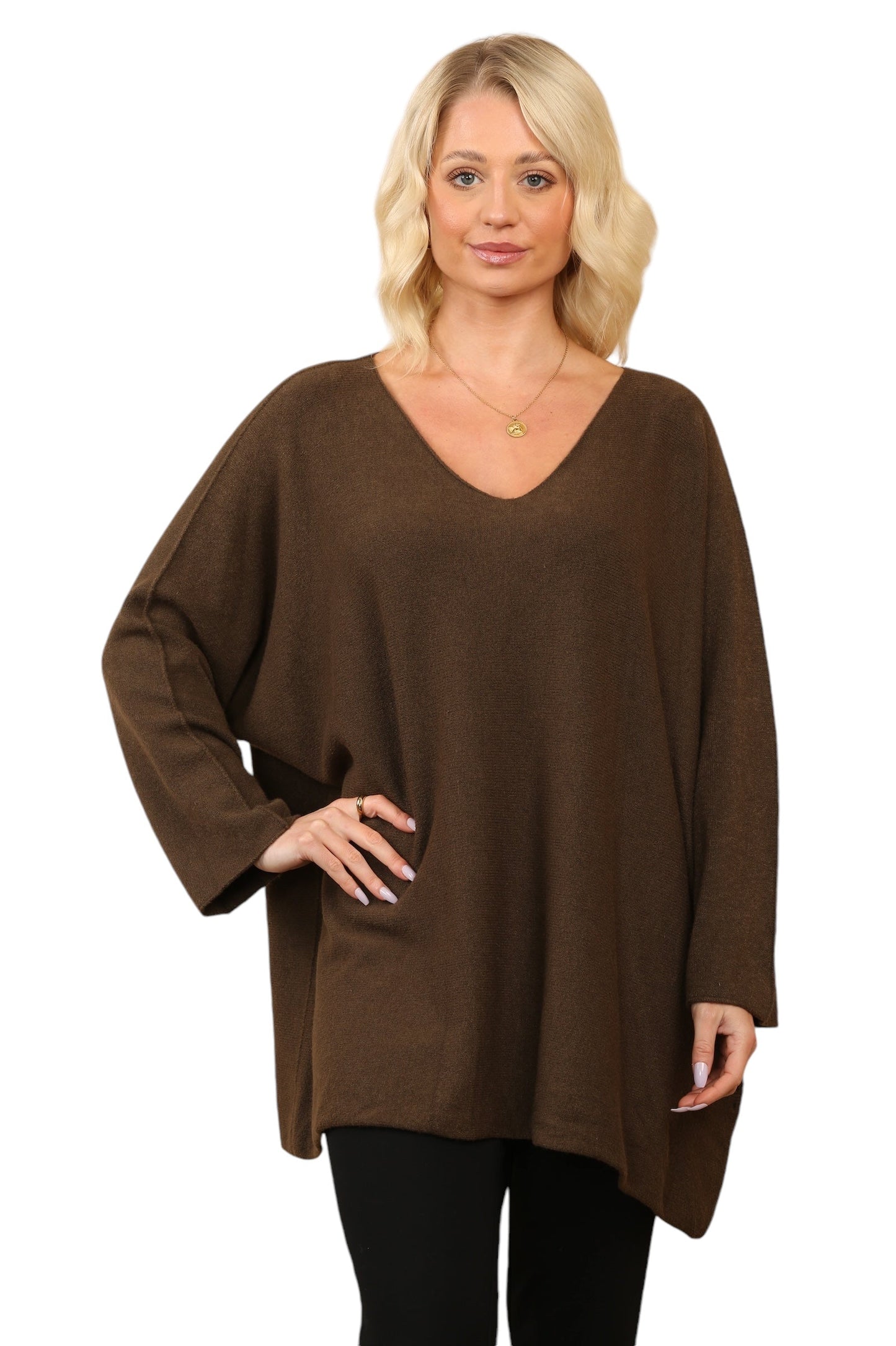 Over Size Slouch Soft Knit V Neck Jumper