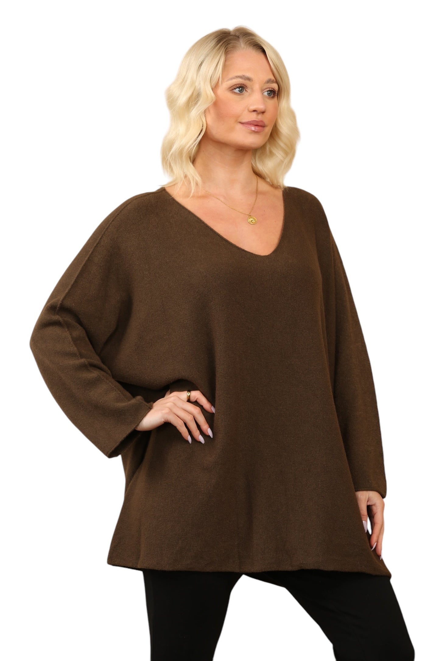 Over Size Slouch Soft Knit V Neck Jumper