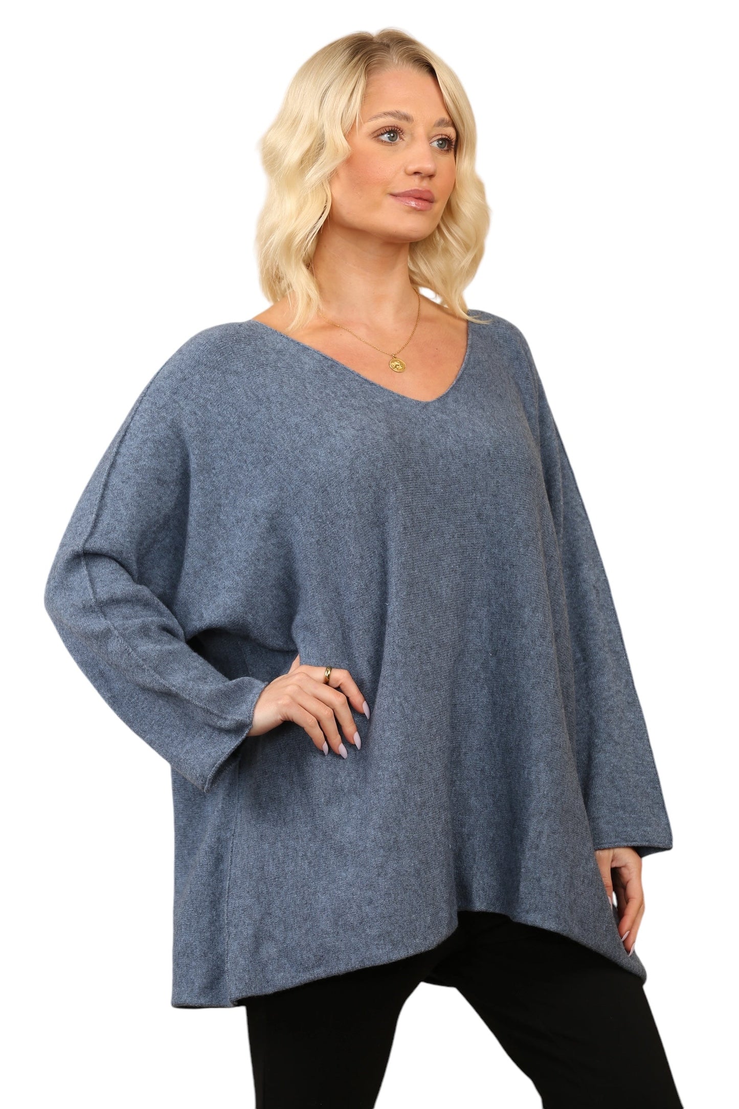 Over Size Slouch Soft Knit V Neck Jumper