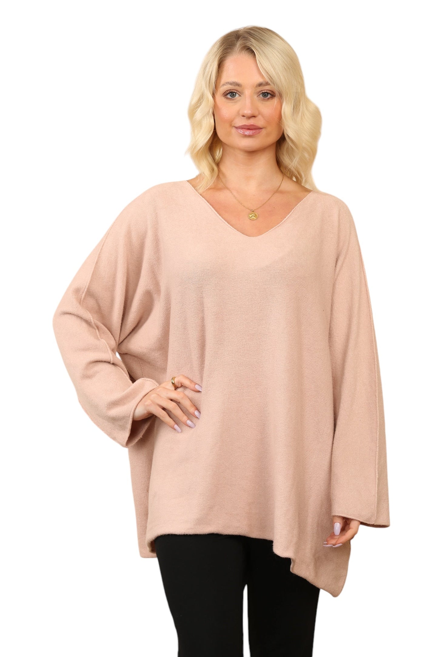 Over Size Slouch Soft Knit V Neck Jumper