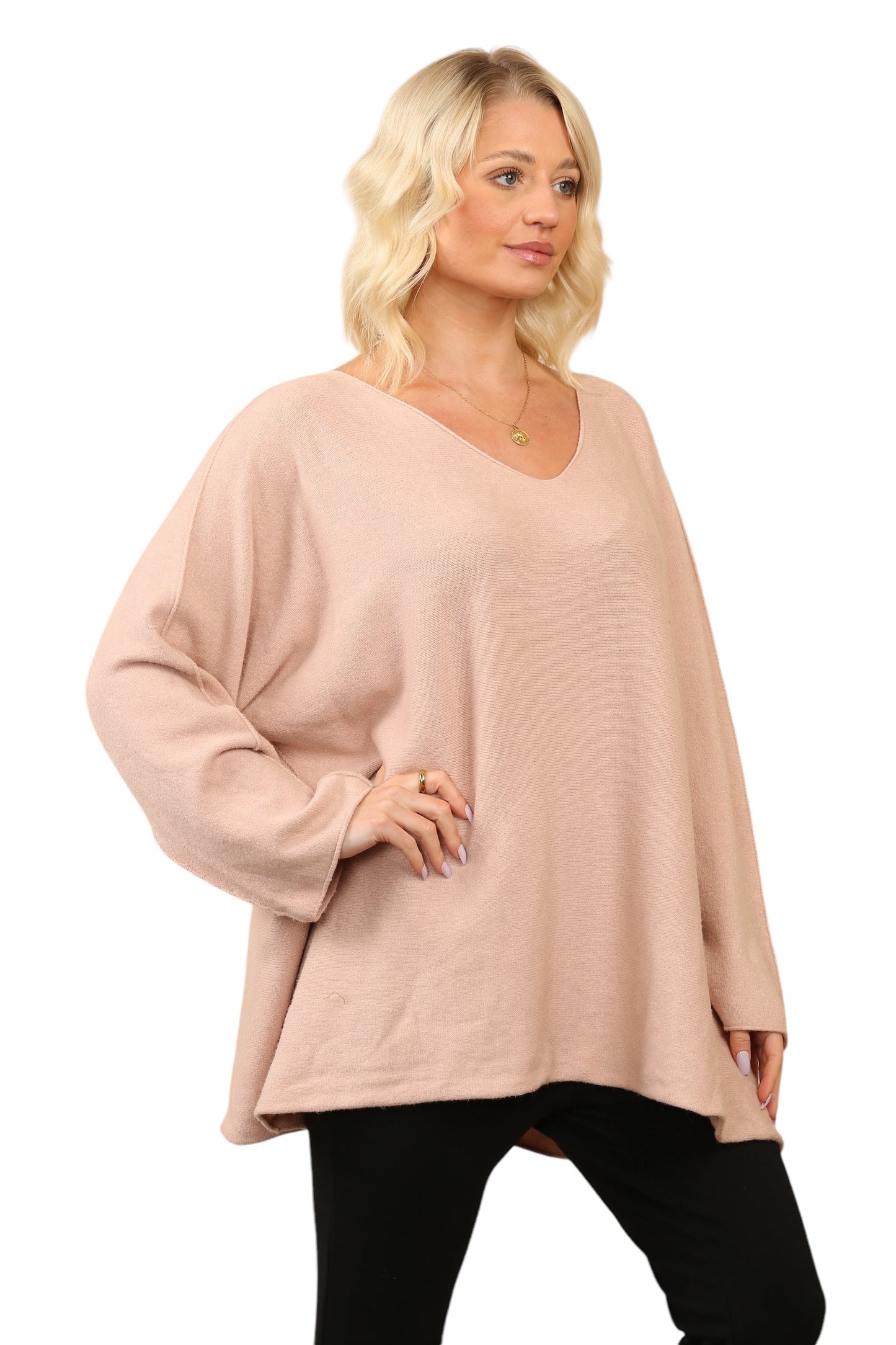Over Size Slouch Soft Knit V Neck Jumper