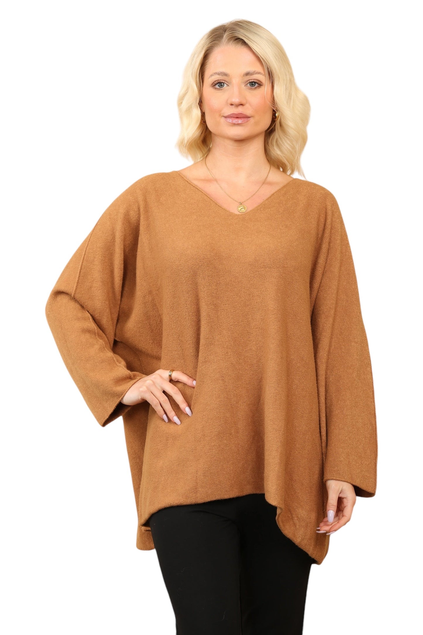 Over Size Slouch Soft Knit V Neck Jumper