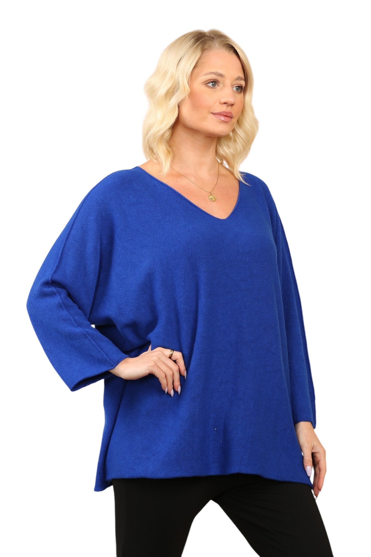 Over Size Slouch Soft Knit V Neck Jumper