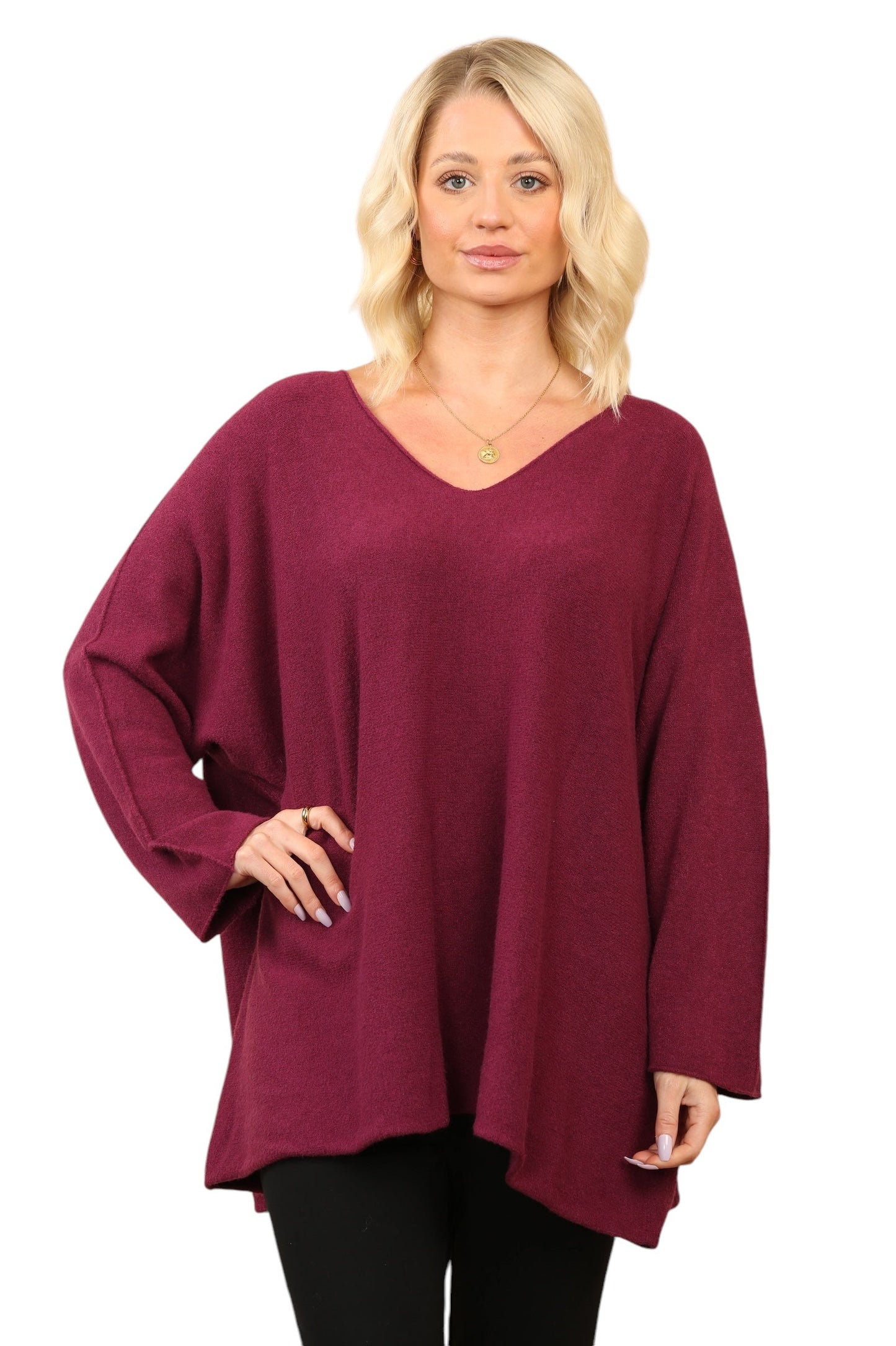 Over Size Slouch Soft Knit V Neck Jumper