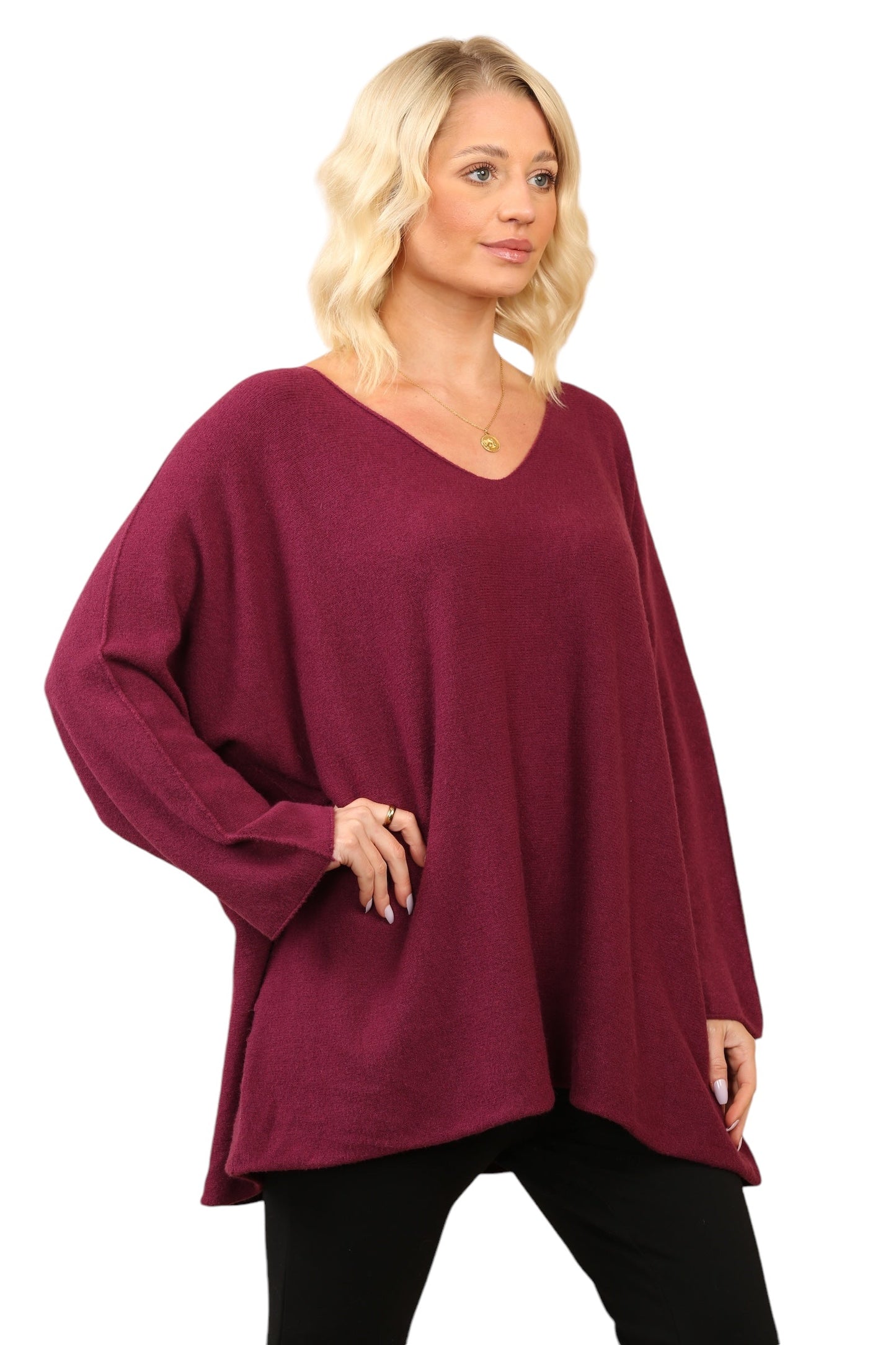 Over Size Slouch Soft Knit V Neck Jumper