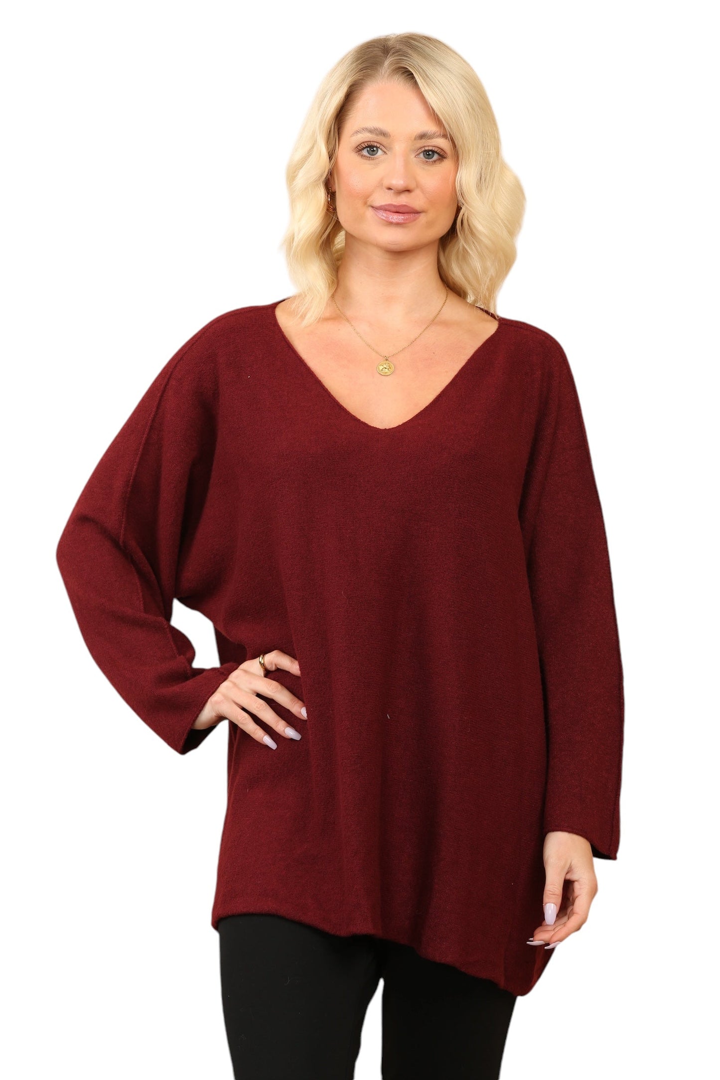 Over Size Slouch Soft Knit V Neck Jumper