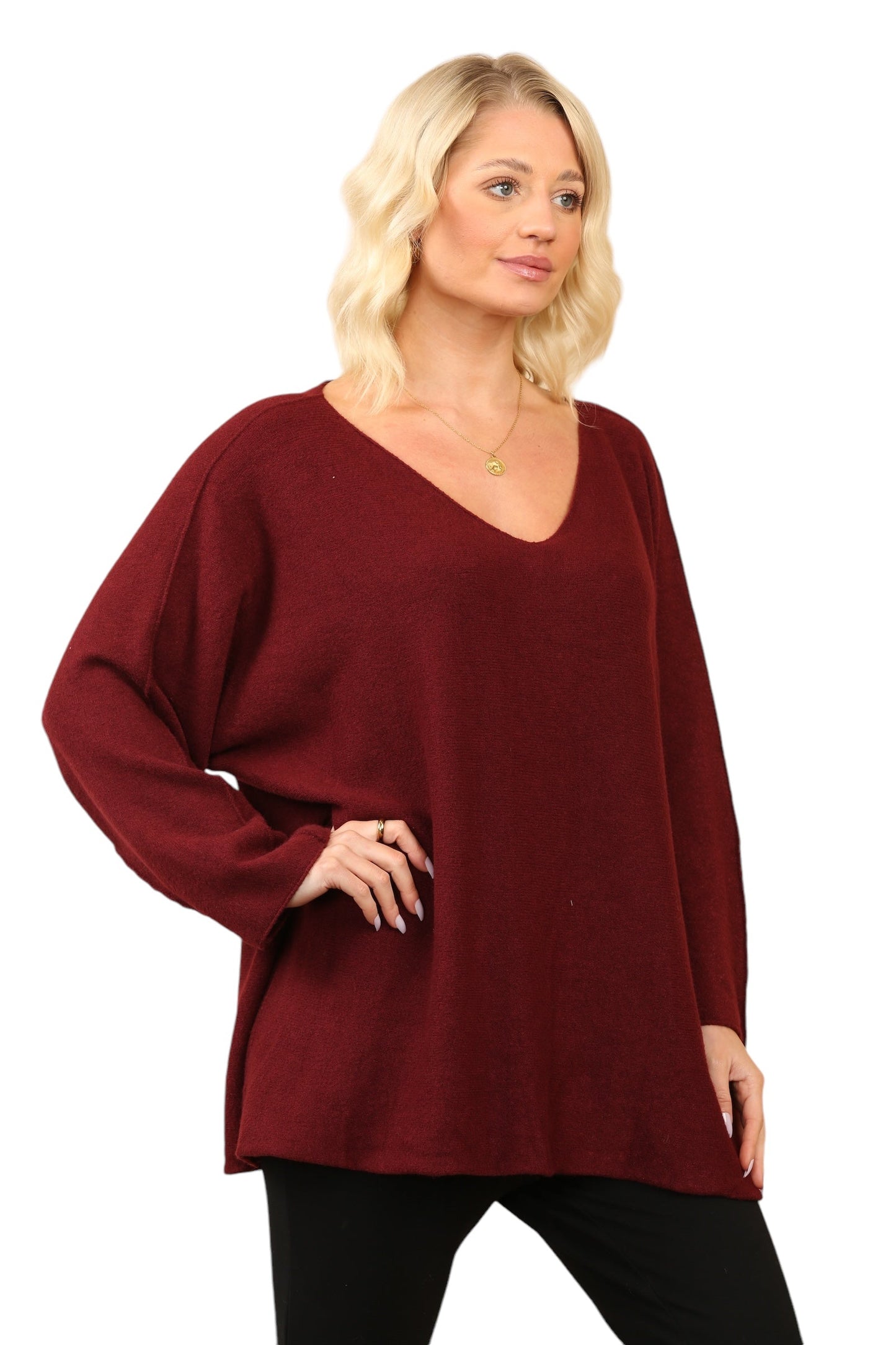 Over Size Slouch Soft Knit V Neck Jumper