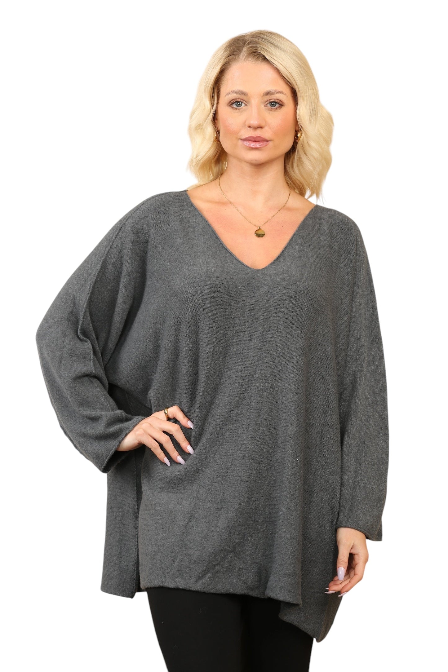 Over Size Slouch Soft Knit V Neck Jumper