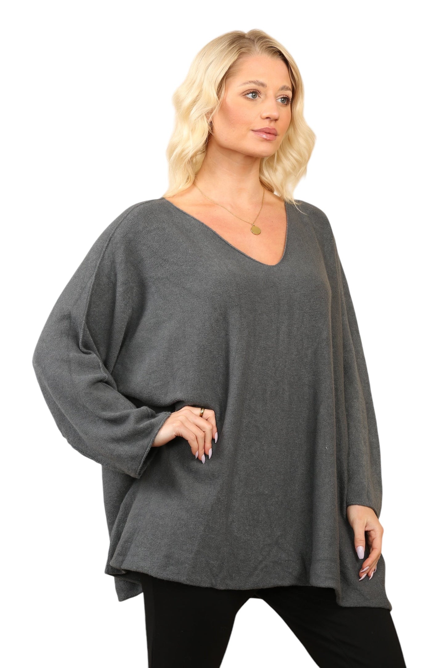 Over Size Slouch Soft Knit V Neck Jumper