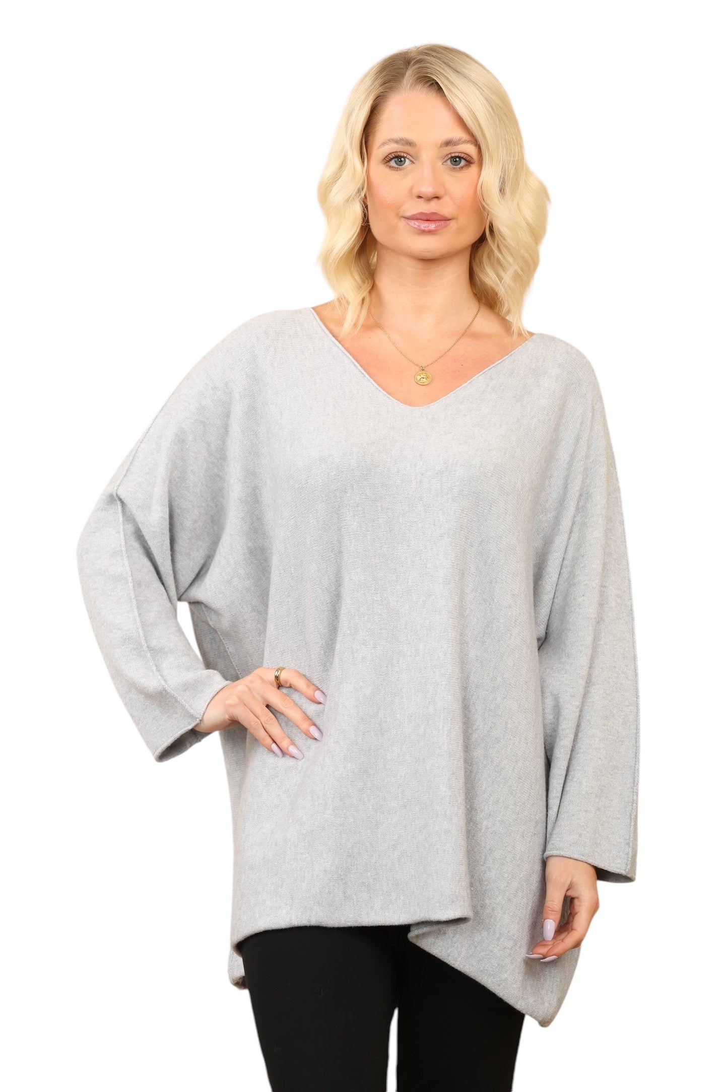 Over Size Slouch Soft Knit V Neck Jumper