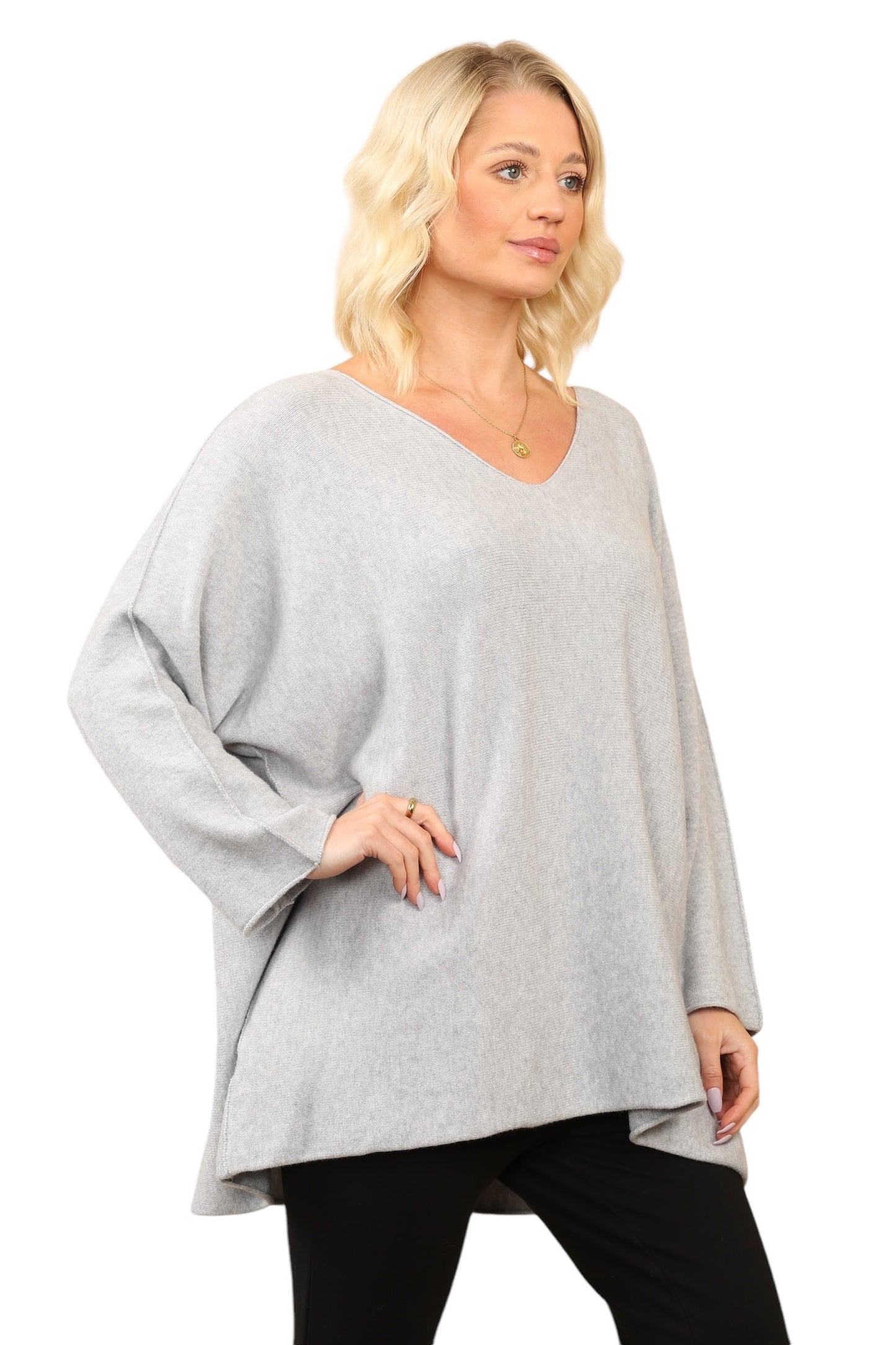 Over Size Slouch Soft Knit V Neck Jumper