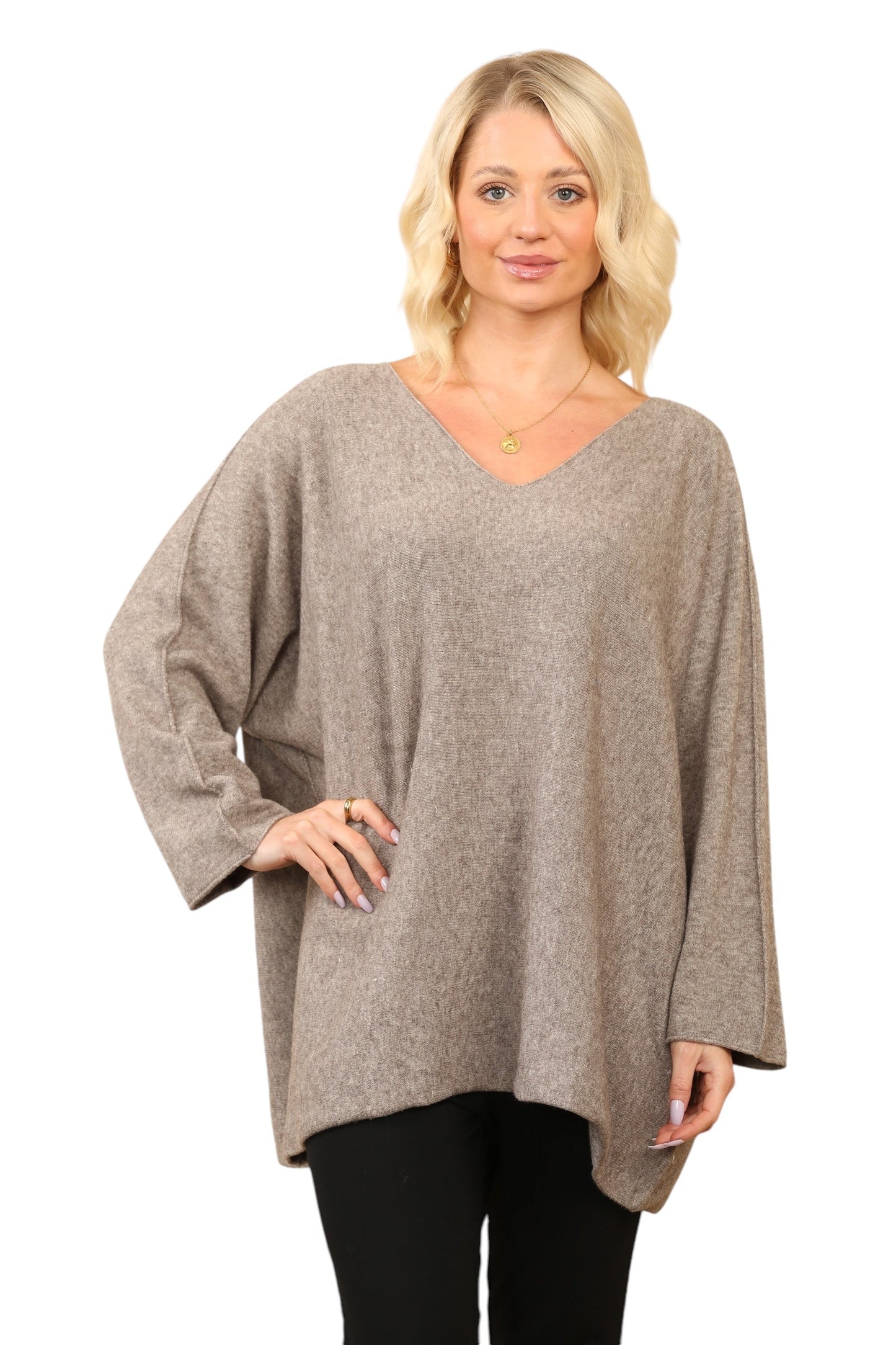 Over Size Slouch Soft Knit V Neck Jumper