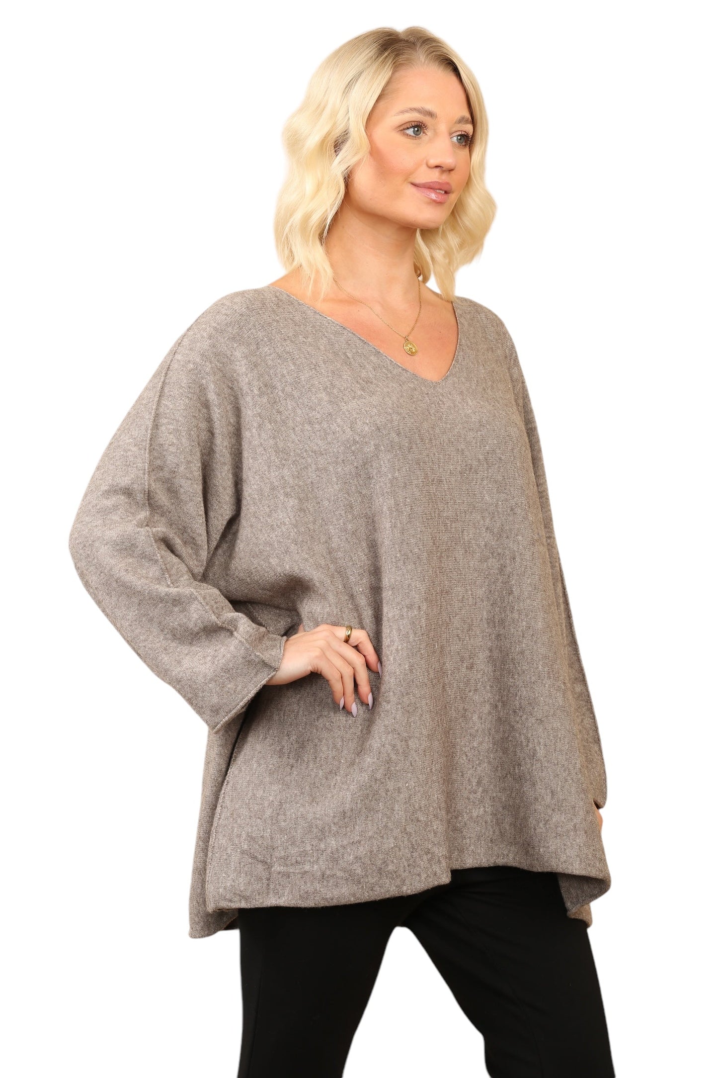 Over Size Slouch Soft Knit V Neck Jumper