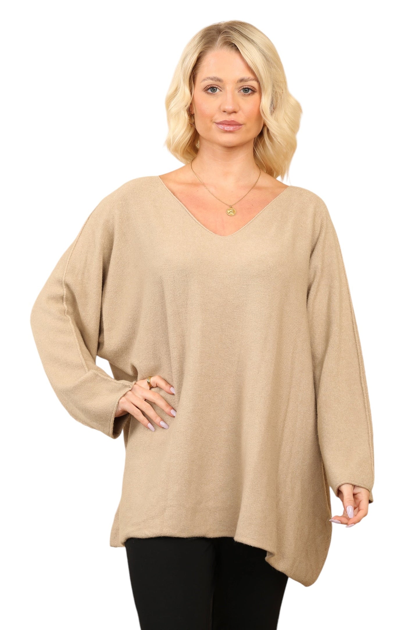Over Size Slouch Soft Knit V Neck Jumper