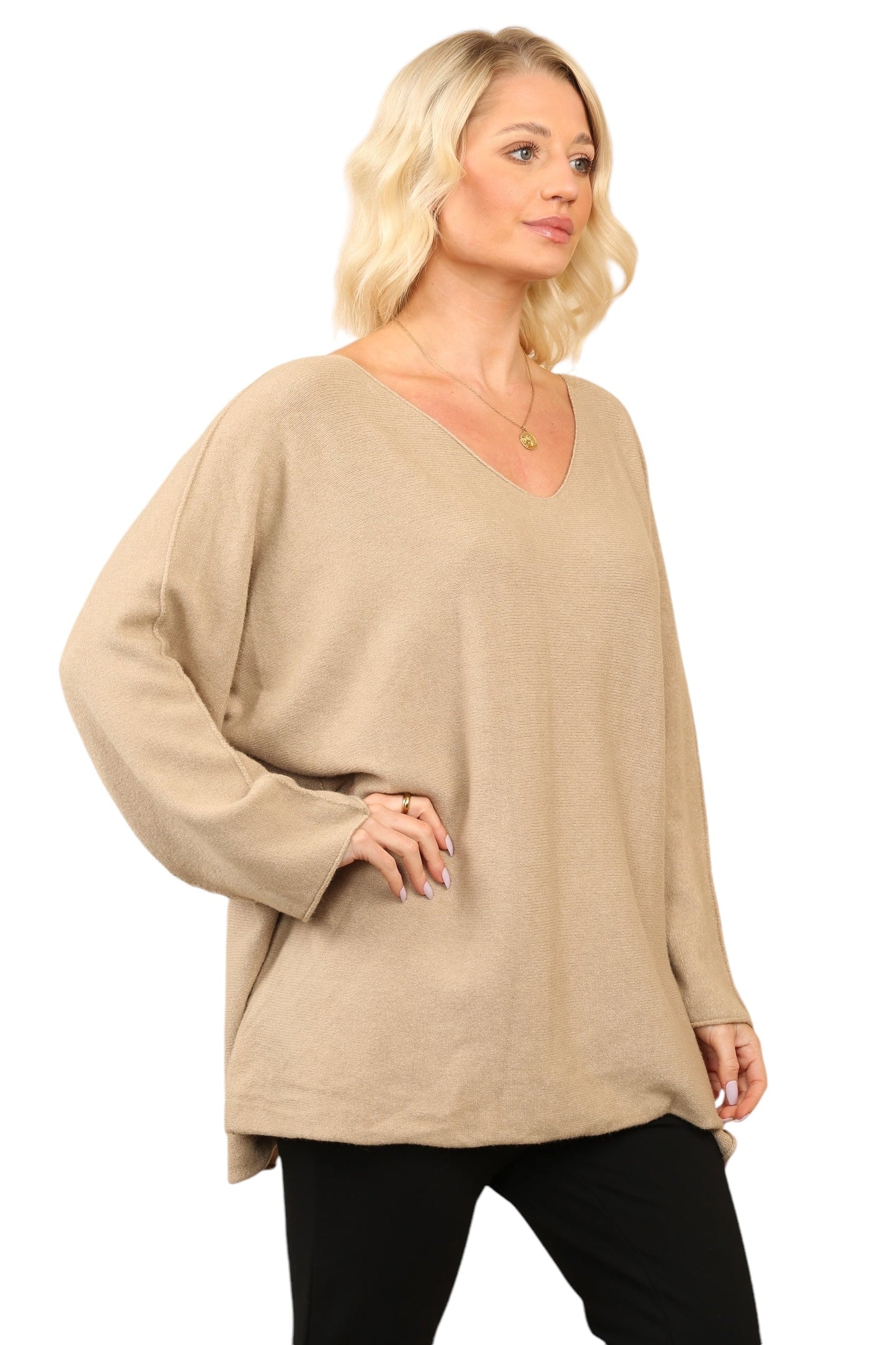 Over Size Slouch Soft Knit V Neck Jumper