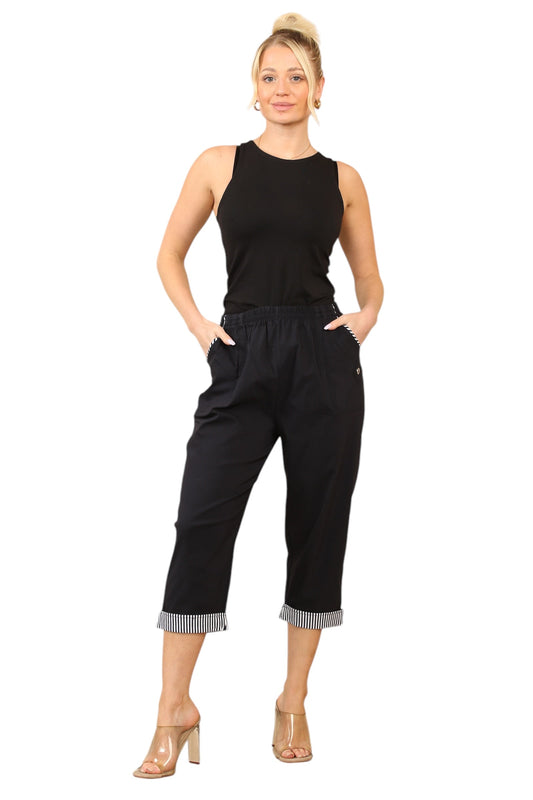 Pin stripe trim on pocket and on trouser leg cuff
