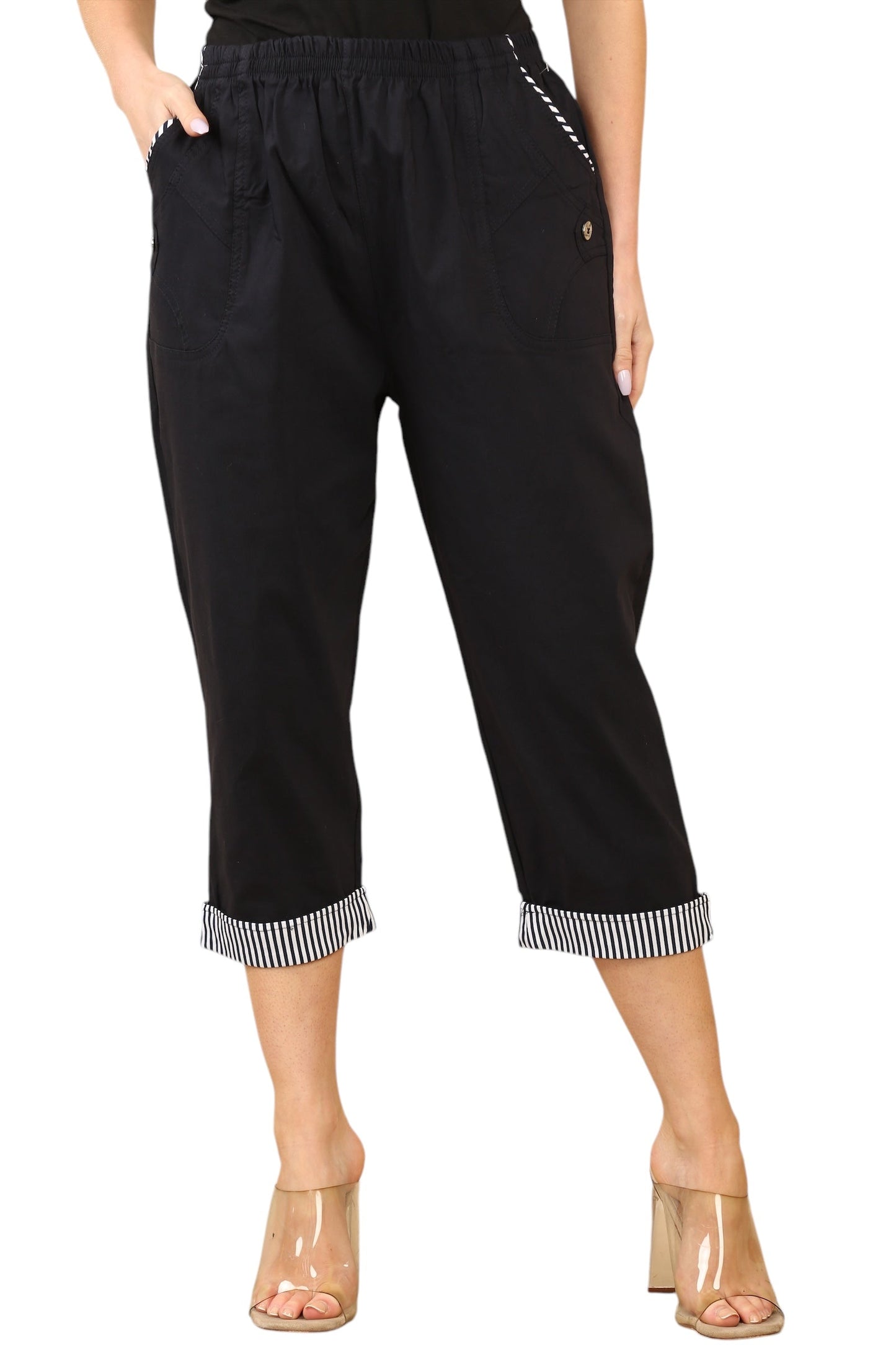 Pin stripe trim on pocket and on trouser leg cuff
