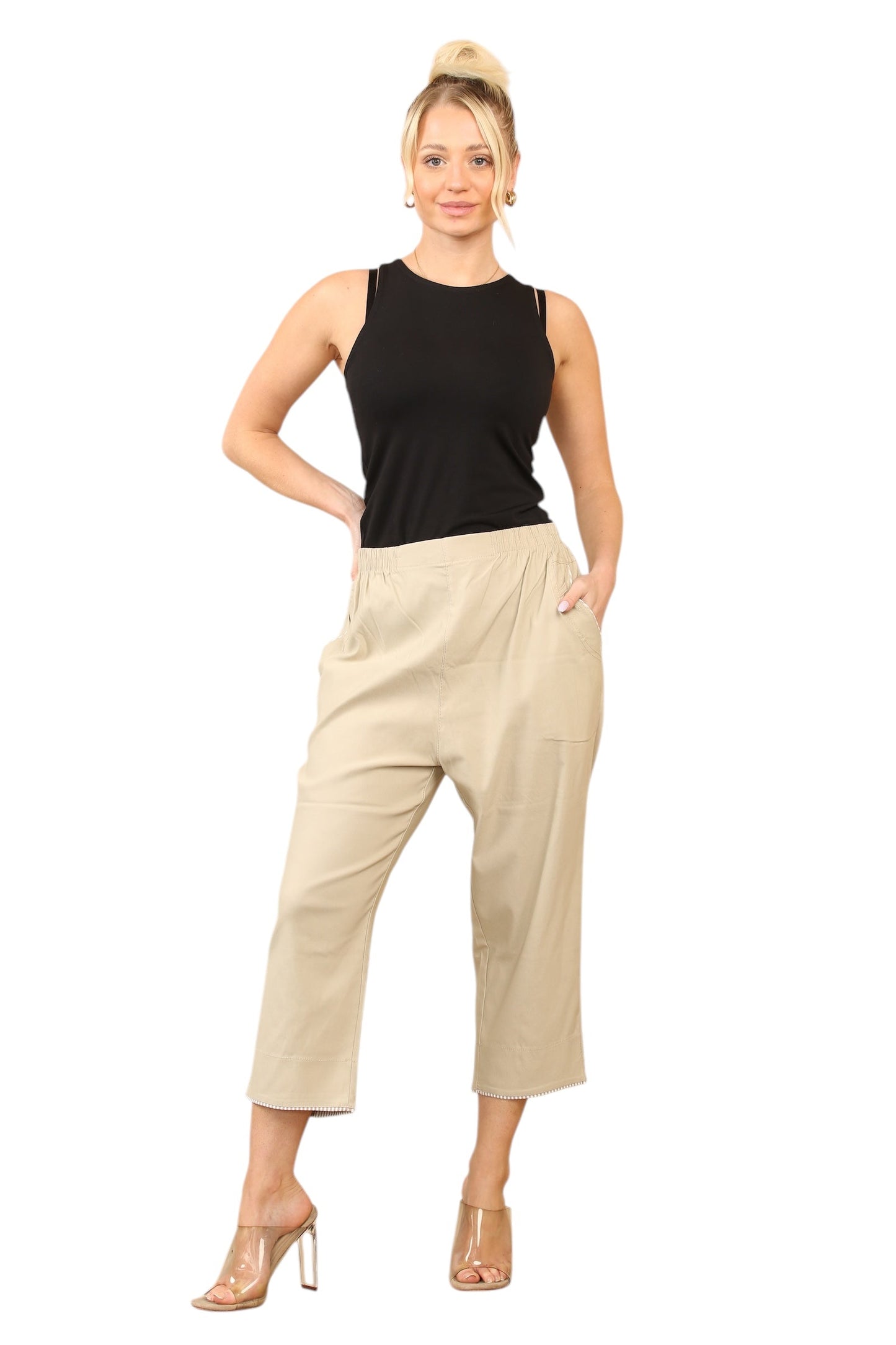 Pin stripe trim on pocket and on trouser leg cuff
