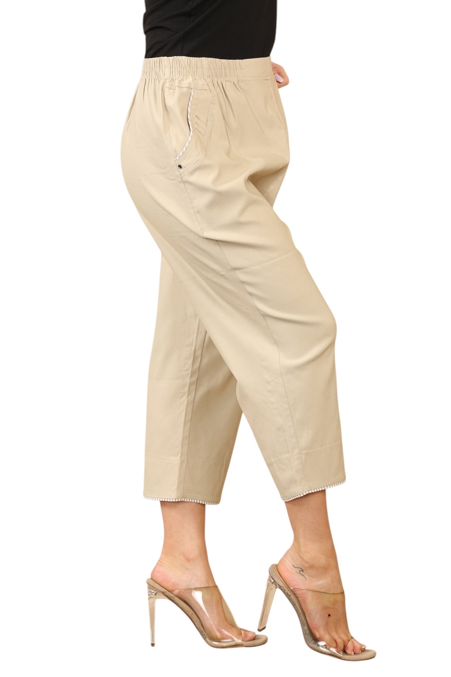 Pin stripe trim on pocket and on trouser leg cuff
