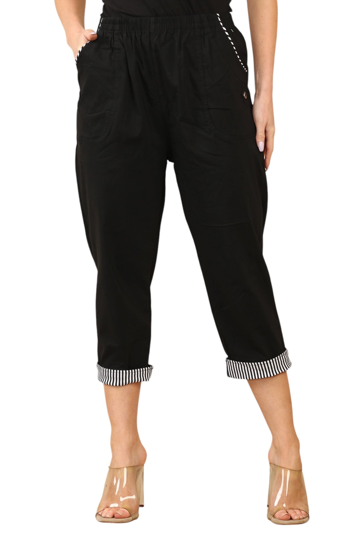 Pin stripe trim on pocket and on trouser leg cuff
