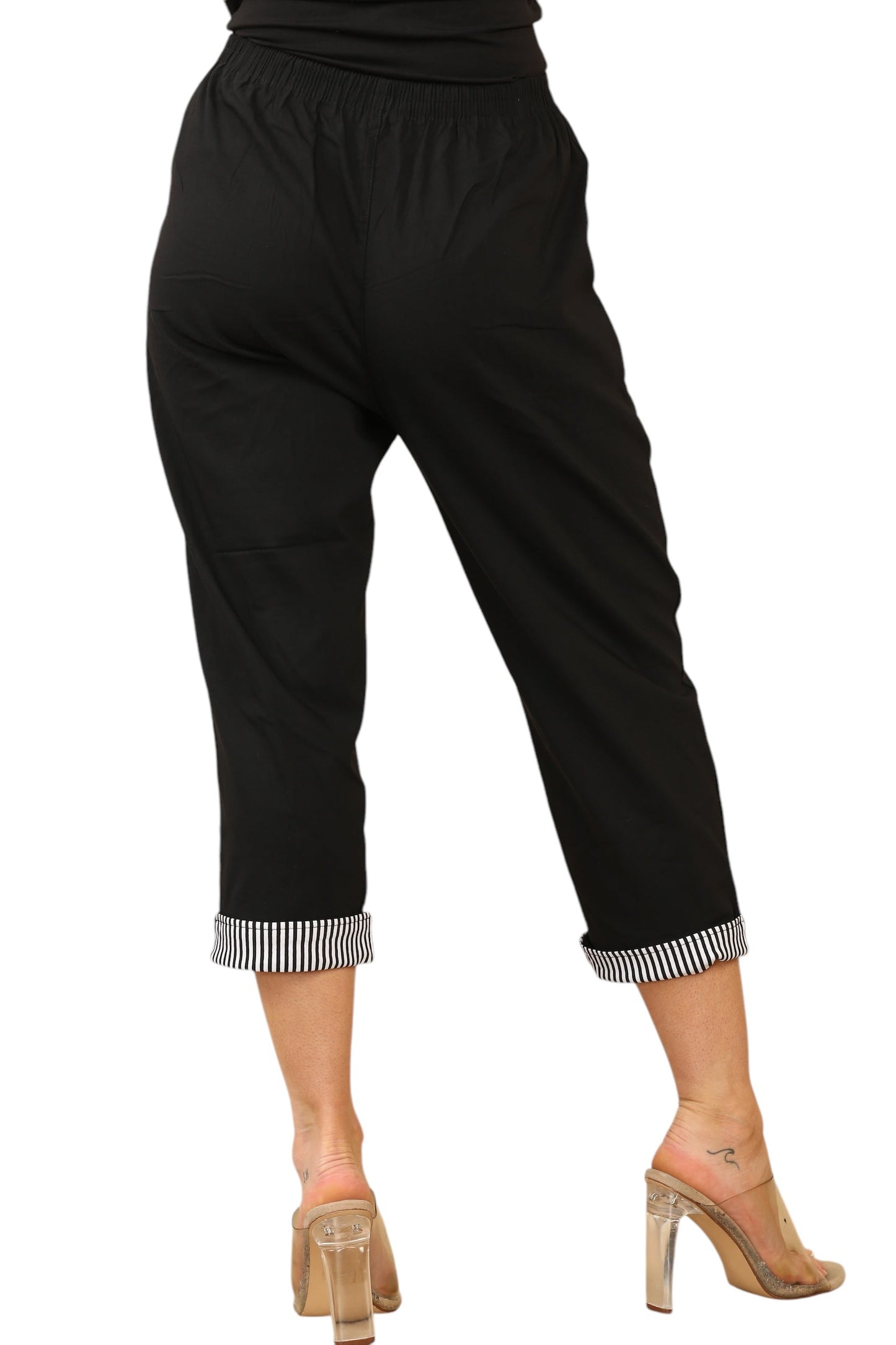 Pin stripe trim on pocket and on trouser leg cuff