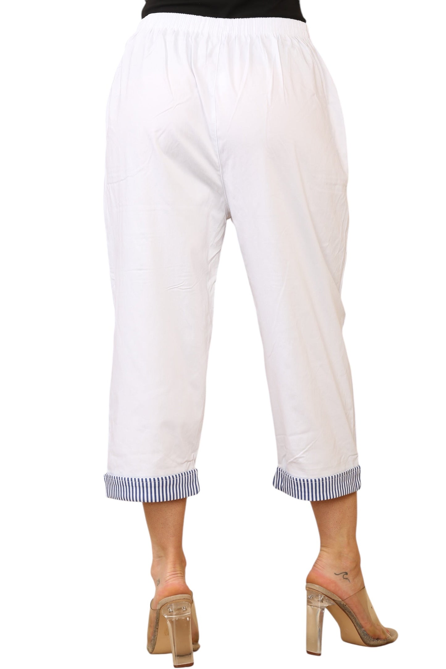 Pin stripe trim on pocket and on trouser leg cuff