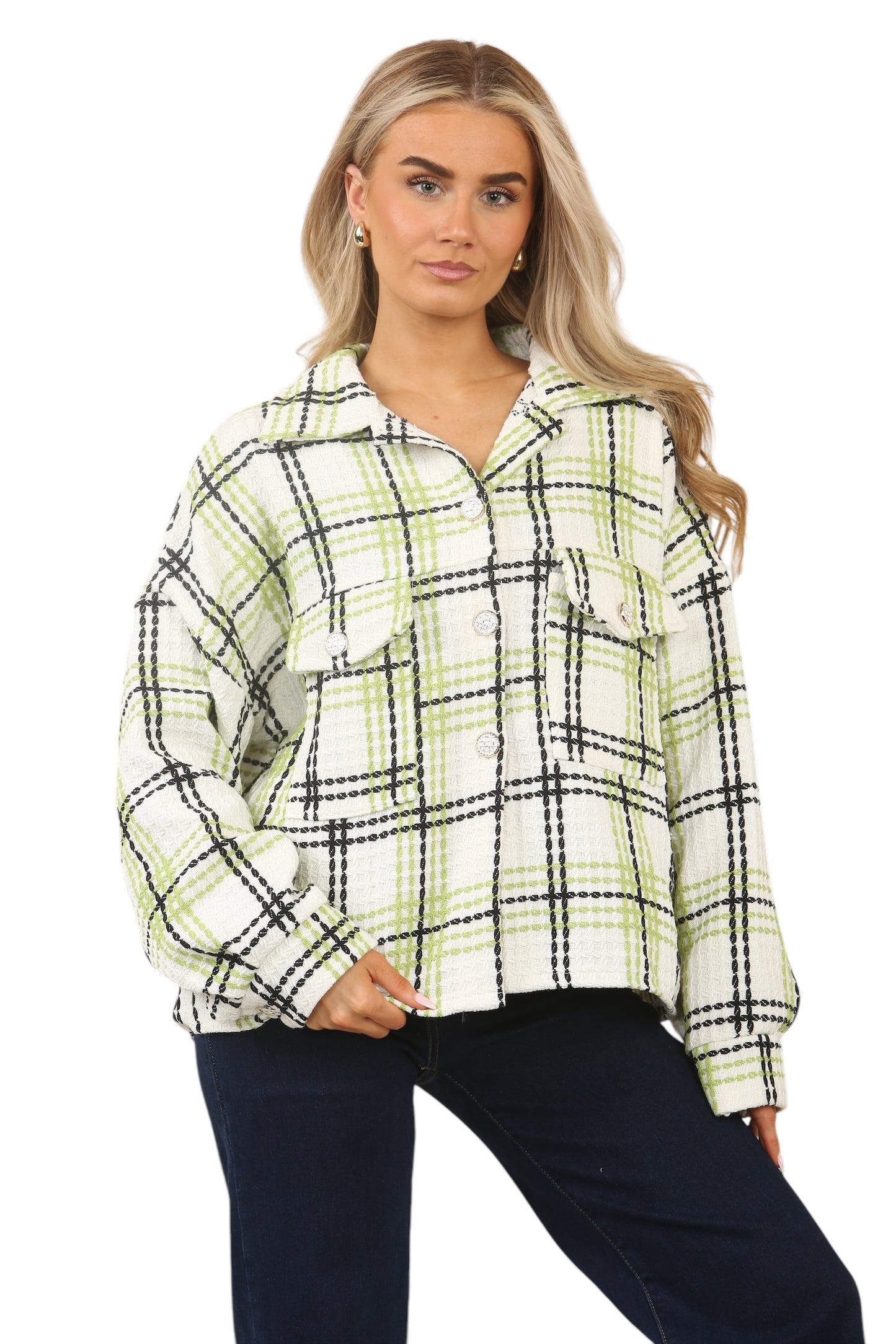 Women's Junior Cropped Boxy Fit Plaid Shacket Jacket