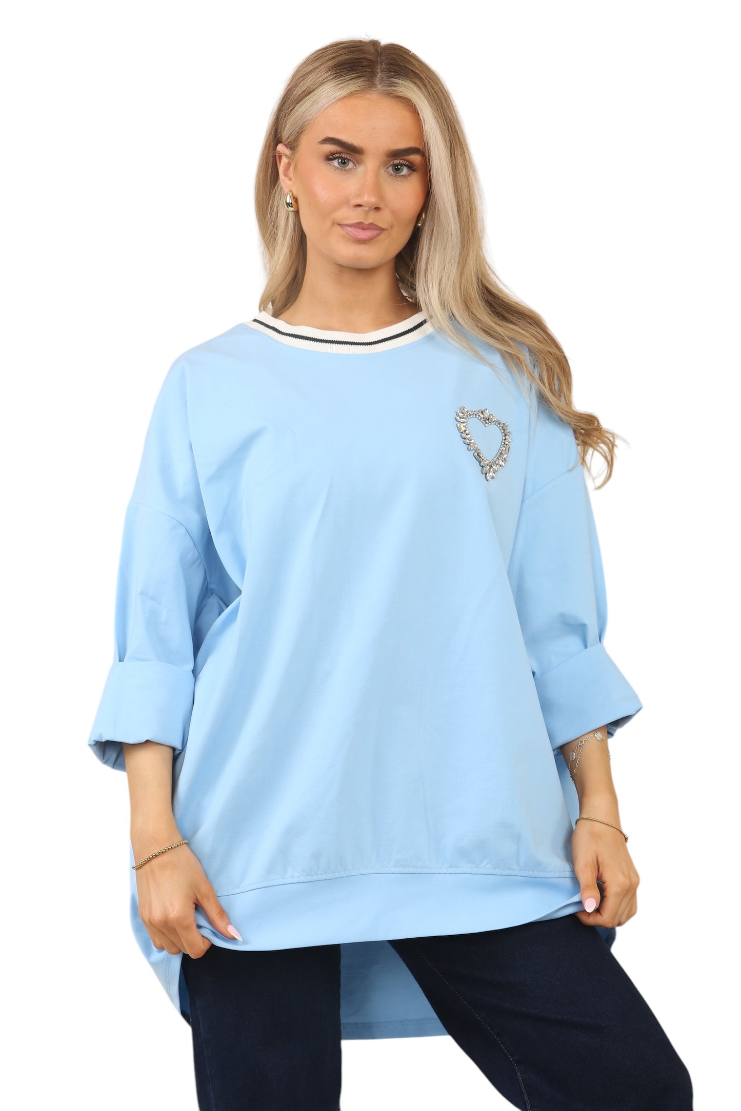 Contrast cotton sweatshirt with left side Beautiful Heart