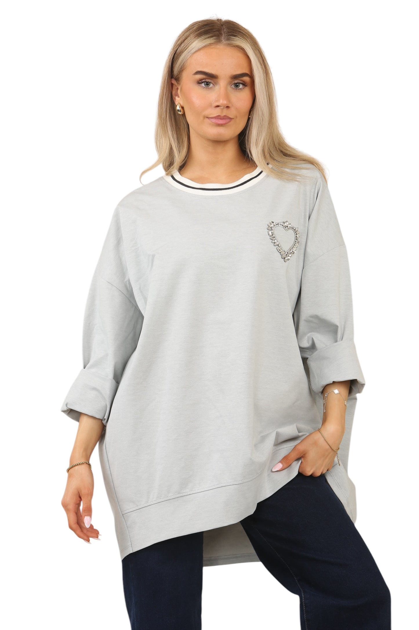 Contrast cotton sweatshirt with left side Beautiful Heart
