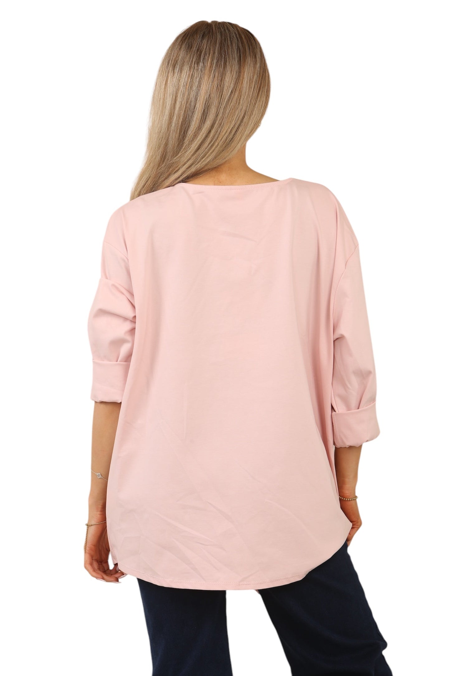 Plus Size Solid Color Round Neck Zip-Up Casual Versatile Long Sleeve T-Shirt