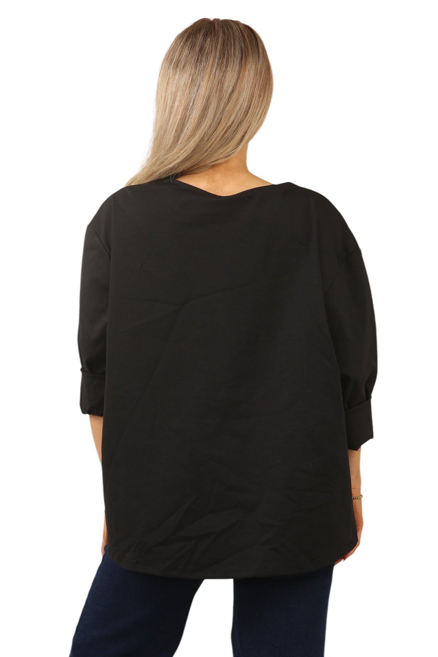 Plus Size Solid Color Round Neck Zip-Up Casual Versatile Long Sleeve T-Shirt