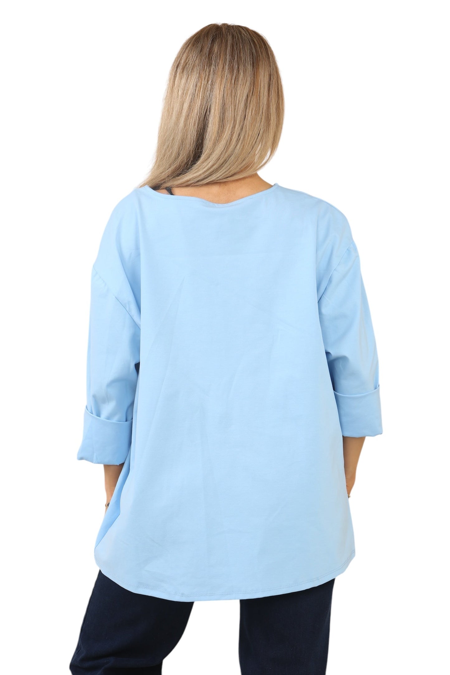 Plus Size Solid Color Round Neck Zip-Up Casual Versatile Long Sleeve T-Shirt