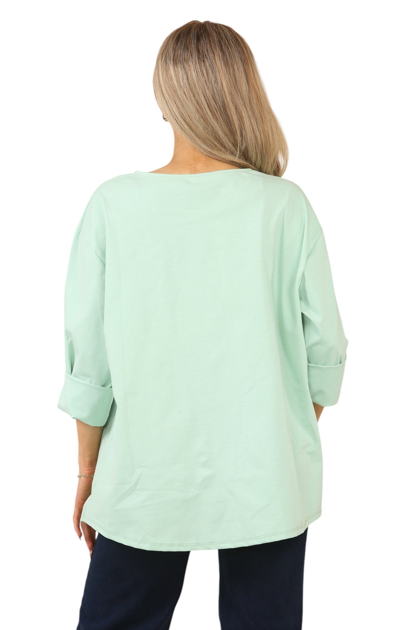 Plus Size Solid Color Round Neck Zip-Up Casual Versatile Long Sleeve T-Shirt