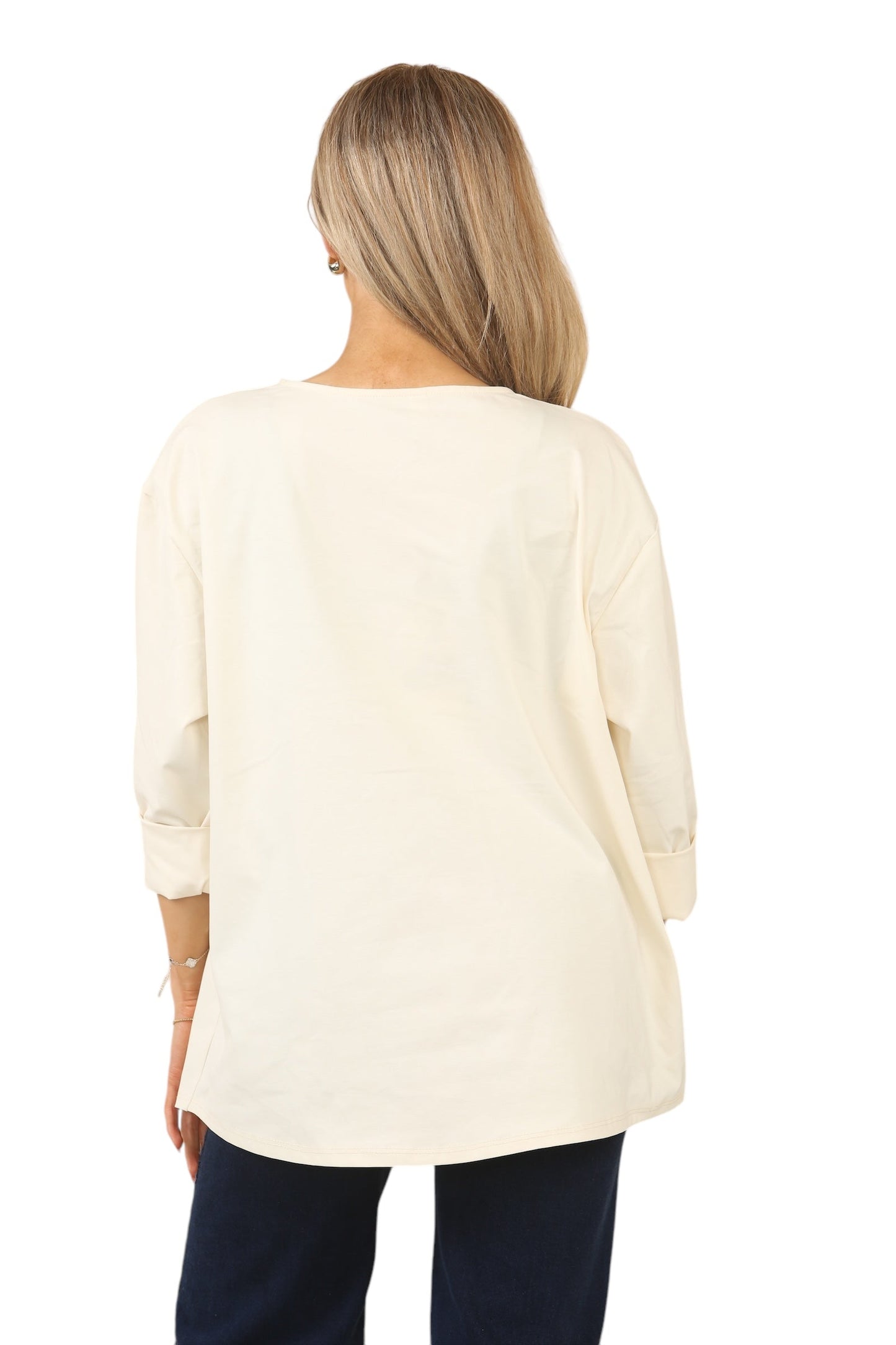 Plus Size Solid Color Round Neck Zip-Up Casual Versatile Long Sleeve T-Shirt