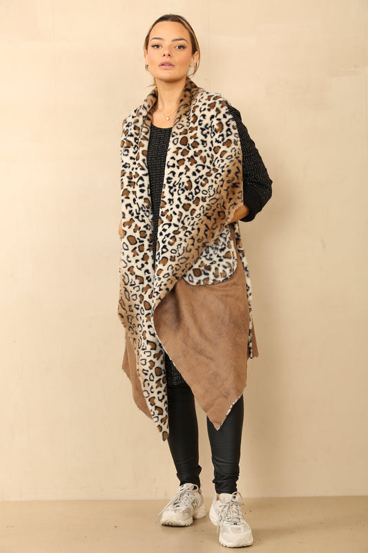 Faux Suede Leaopard print reverseible gilet