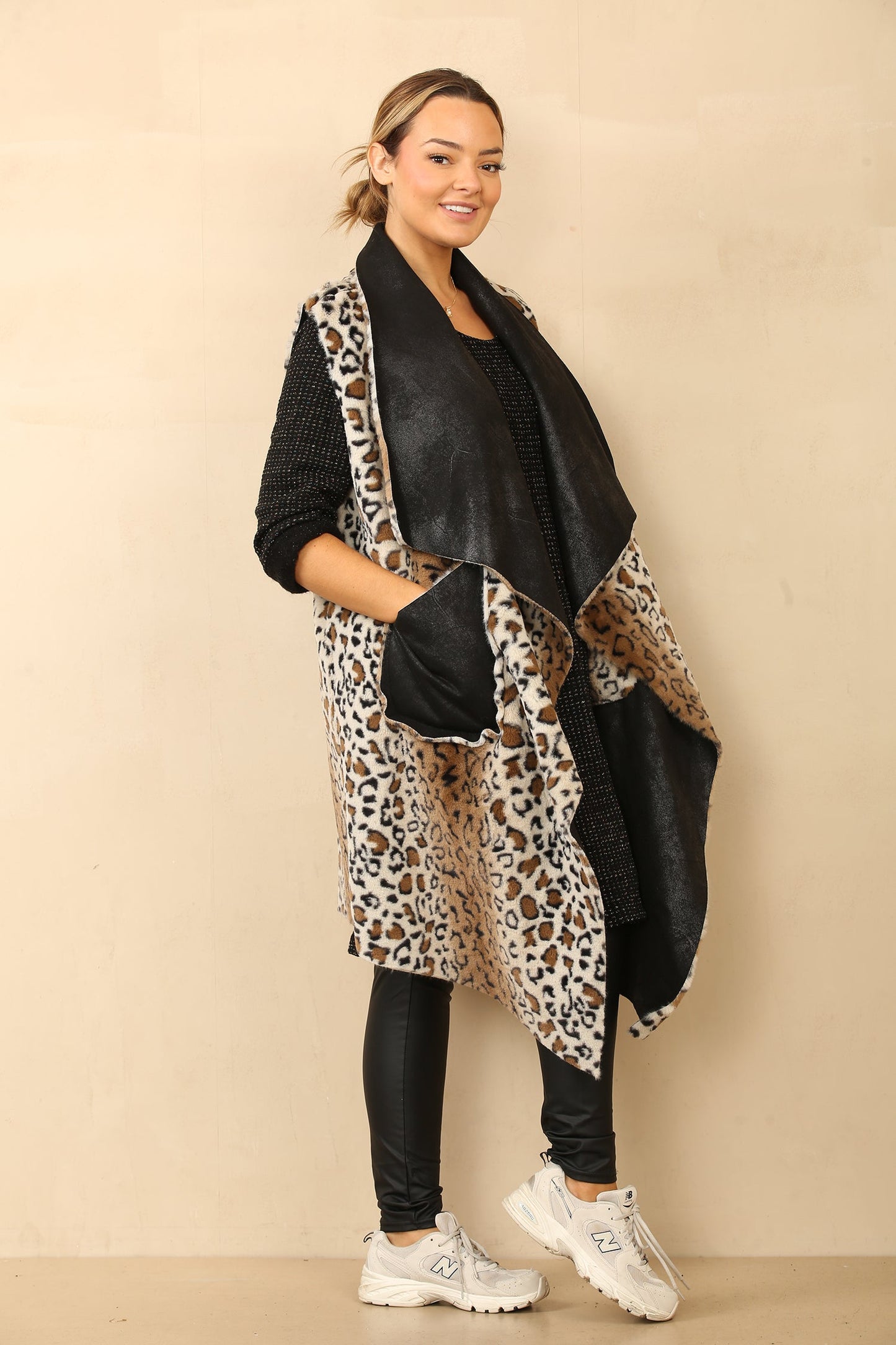 Faux Suede Leaopard print reverseible gilet