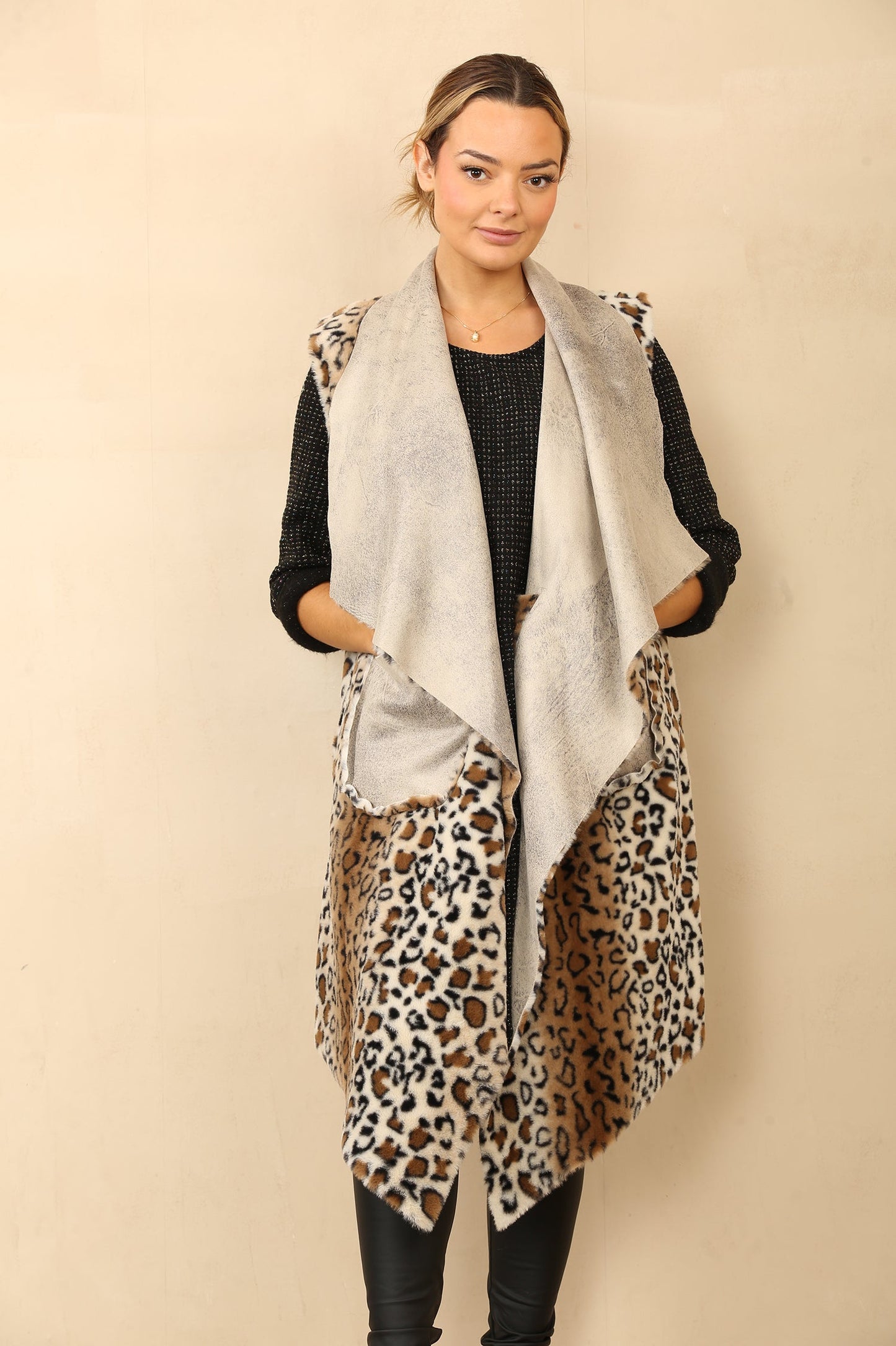 Faux Suede Leaopard print reverseible gilet